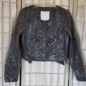 Walter Baker cropped button down ruffle nwt gray jacket 8